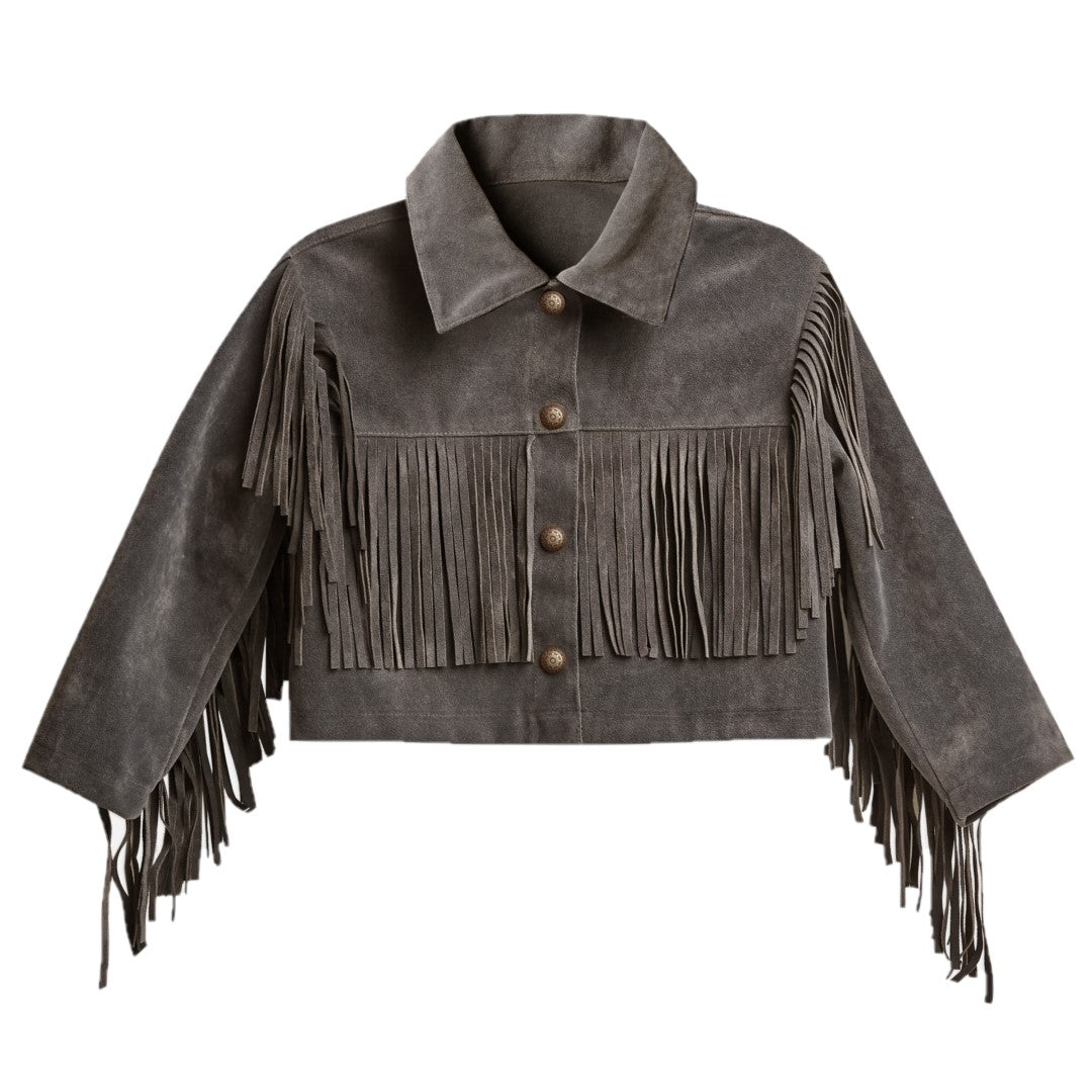 fringe jacket || charcoal