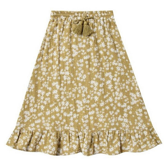 scattered daisy ruffle midi skirt