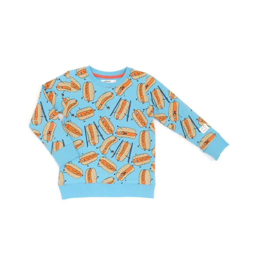 reversable sweat with hotdog print
